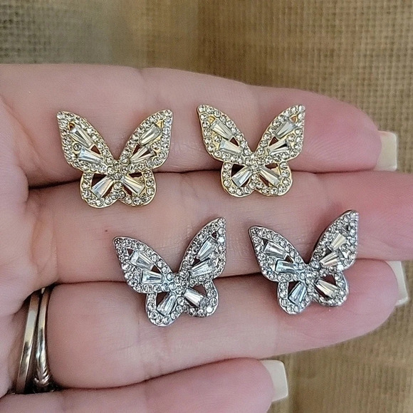 CRYSTAL SHIMMER BUTTERFLY EARRINGS, Choice of Color - Picture 3 of 10